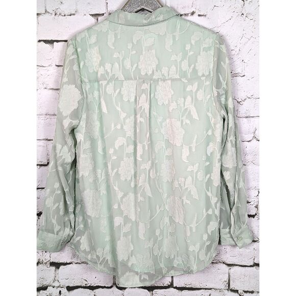PRETTY GARDEN Boho Artsy Cottage Jacquard Floral Shirt Green Feminine Large NWT - Picture 5 of 8